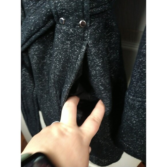 Liverpool Hooded Trench Mid  Belted Coat Woman XL Black Speckled Lined Pockets - Picture 12 of 16